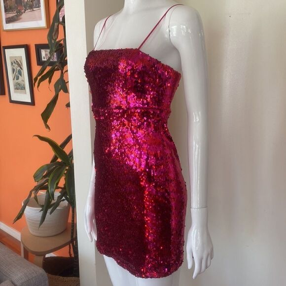 Zara Pink & Red Horizontal Striped Sequin Mini Dress Size XS - Picture 6 of 16